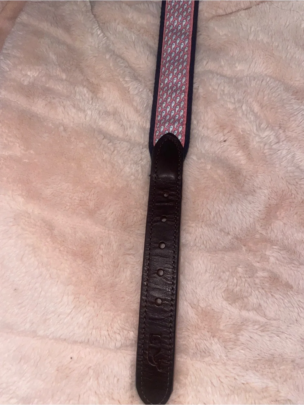 Vineyard Vines Pink Whale Pattern Webbed kids Belt with Navy Trim